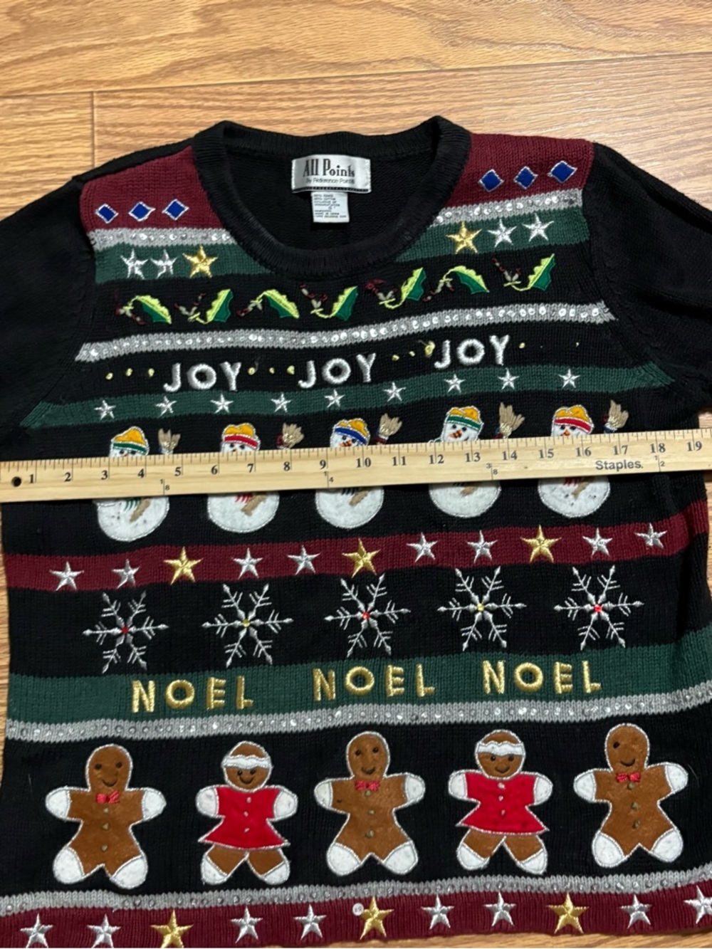 Vintage Christmas Embroidered Beaded Gingerbread Snowman Grannycore Sweater S - Picture 6 of 9